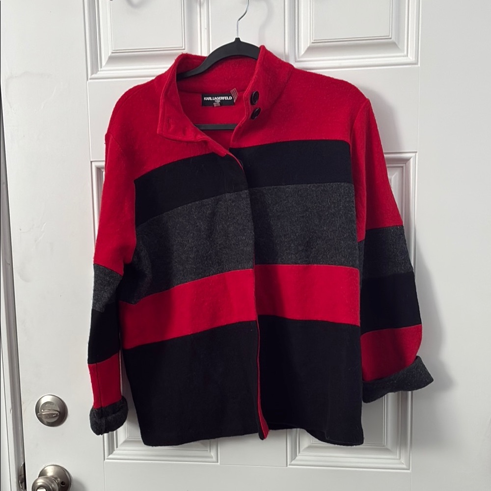 Karl Lagerfeld Vibrant Red and black striped lightweight coat